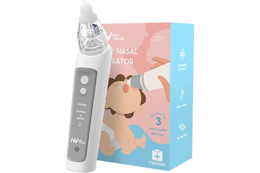 Nasal Aspirator for Baby, Baby Nose Sucker, Electric Nasal Aspirator for Toddler, Baby Nose Cleaner with 3 Silicone Tips, Adjustable Suction Level and Music Volume