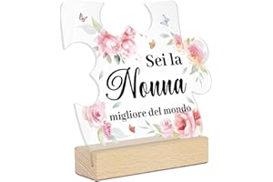 Putuo Decor Targa Decorativa in Acrilico per Nonna - Frase "Sei la Nonna Migliore del Mondo" - Idea Regalo Affettuosa per Nonna - Decorazione da Tavolo con Fiori e Farfalle