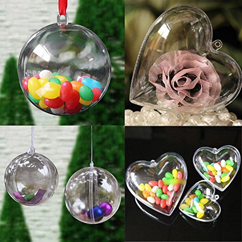 Ailiebhaus 15er Set Weihnachtskugeln transparent Verzierung Dekoration DIY Kunststoff-Kugel Ornament,80mm 5*Herz, 5*Sterns, 5*Balls - 2