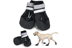 REESTBOO Hundeschuhe Pfotenschutz, 4 Stück wasserdichte Anti-rutsch Hundepfotenschutz mit Reflektierendem Riemen, Klettverschluss, Hundeschnee Stiefel Regenschuhe für große Hunde, Schwarz (XXL)