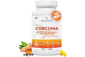 Bandini® Curcuma 120 gélules/4 mois d'approvisionnement | 700 mg de turmeric par gélule à partir de 95% d'extrait de curcuma + pipérine issue du poivre noir | Dosage élevé | 100% vegan