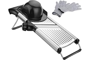 ADOV Mandolina de Cocina Profesional, Acero Inoxidable Cuchillas Multifuncional Cortador de Verdura Patatas con Seguridad Guantes, Ajustable Picador de Comida Rallador Juliana Frutas Cebolla Tomate