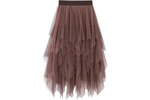 L&ieserram Damen Midi Tüllrock Lang Tüll Petticoat Unterrock High Waist A-Linie Knielang Faschingskostüme Rock für Halloween Fasching Karneval Kostüm Party