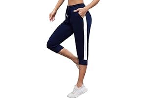 Jezonga Pantalon Jogging Femme Pantalons de Sport 3/4 Pantalon Capri Coton Pantalon de Jogging Été Pantalon de Survêtement Pantacourt Femme en Plein avec Poches pour Running Training Fitness