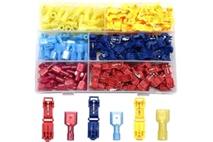 Hocansen 200 Pieces T Tap Wire Connectors,Self-Stripping Quick Splice Wire Taps with Nylon Male Spade Connector Terminals（Colour/NTJ)