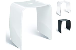 Libaro Taburete de Baño Acrílico con Asa, Taburete de Ducha Merano Diseño Intemporal y Antideslizante con Pies de Goma, Silla de Ducha para Mayores, Banqueta Banco para Baños, Asiento Bañera (Blanco)