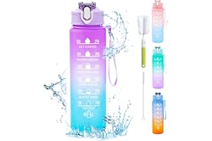 XZMCAT Botella de Agua Deportiva 750 ml Con Marcador de Tiempo, Reutilizable Con Pajita Para Niños, Deporte, Gym, Gimnasio, Bicicleta, Trekking (Violeta)