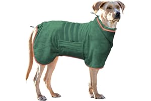 PERIFLOWIN Dog Drying Coat Bathrobe Towel, Microfibre Material Fast Drying Super Absorbent Dog Bath Robe, Pet Quick Drying Moisture Absorbing with Adjustable Collar and Waist (Green, X-Large)