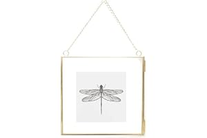 DÉCOCO Ramka na zdjęcia z miedzi, mosiądzu, 20 x 20 cm, wisząca, pływająca, złota, geometryczny ornament, roślina, próbka, klips, dekoracja, mapa, grafika, obraz, uchwyt, tylko szklana ramka