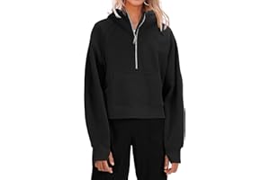 Ebifin Womens Hooded Scuba Half Zip Pullover Sweatshirt Fleece Lined Athletic Hoodies Cropped Hoody Long Sleeve Tops.