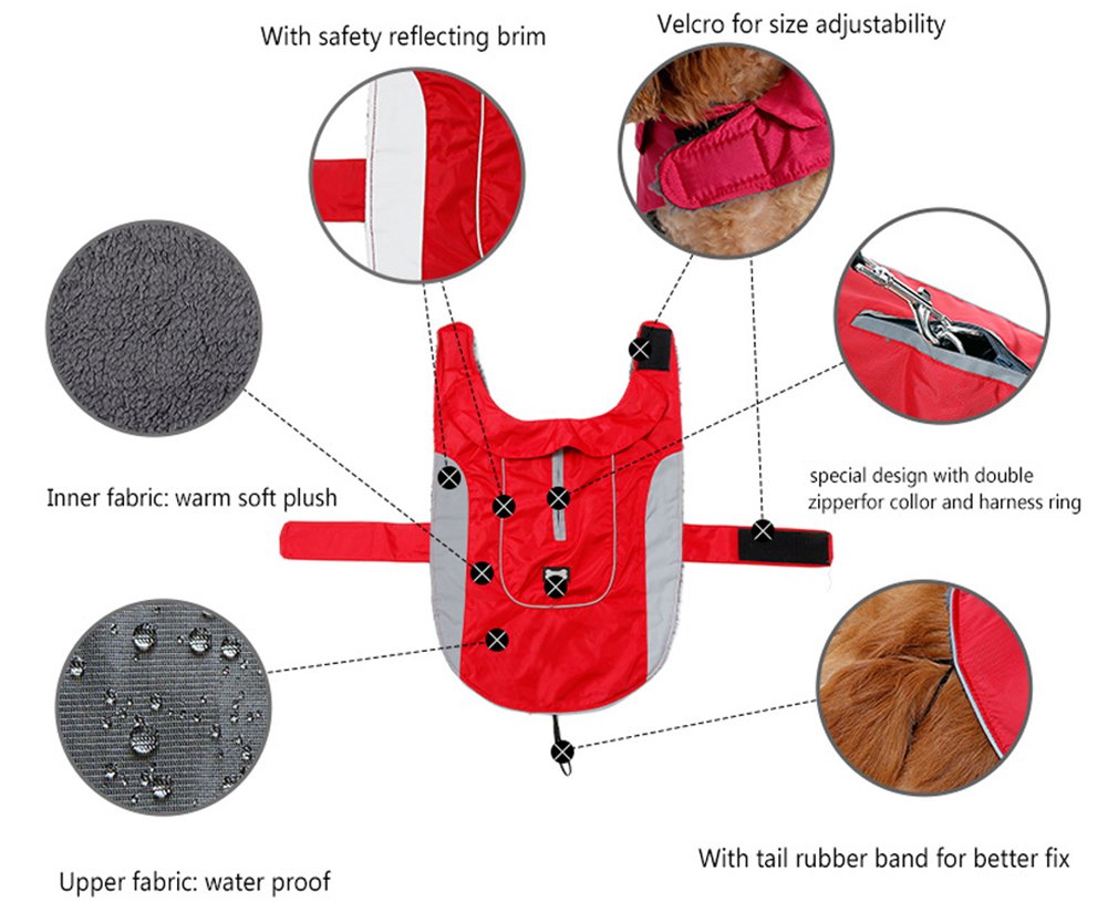 Morezi Dog Warm Coats Jackets Waterproof Coats with Harness Hole Puppy