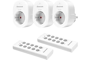 DEWENWILS Enchufe Inalámbrico con Mando a Distancia, 2300 W, Alcance de 30 m, Ideales para Decoración Navideña, Programable y Ampliable, Incluye 3 Enchufes y 2 Mandos a Distancia