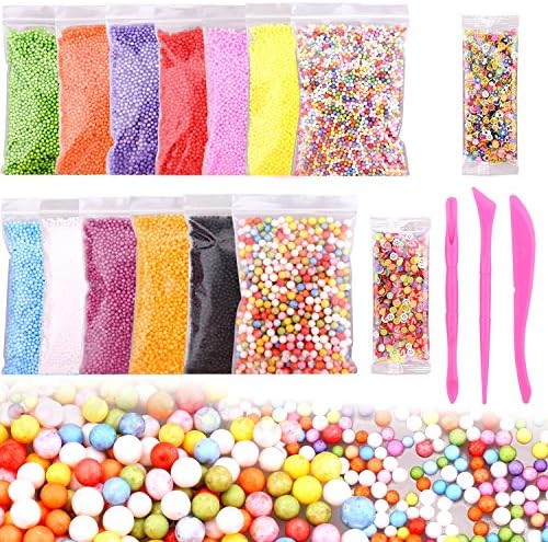 Slime Making Kits Supplies Including Colorful 0.08-0.35 Inch Foam Balls, Fruit Flower Candy Slices, Slime Tools by AttoPro. Perfect DIY Art Craft for Homemade Slime, Wedding and Party Decoration