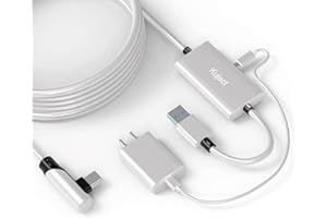 Kuject Design 18W Fast Charging Link Cable for Quest 2/Pro/Pico 4 16FT, with Separate Charging Port for Unlimited 120HZ PC/Steam VR Playtime, USB 3.0 Type A to C Cable Accessories for VR Headset