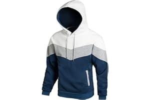 Furpazven Hoodie Herren Pullover Sweatshirt Farbblock Vlies Langarm Kapuzenpullover Sweatjacke mit Tasche