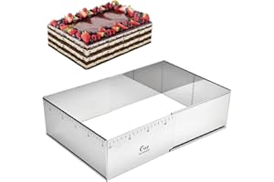 Guowall Stampo Rettangolare Torta, Teglia ad Anello per Cuocere e Decorare, Regolabile 25-46 cm x 19-36 cm, Altezza 10 cm, Acciaio Inossidabile