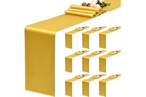 YMHPRIDE 10 Stück Satin-Tischläufer, 30 x 180 cm, Seidentischläufer für Hochzeit, Party, Geburtstag, Bankett, Gold
