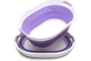 SAMMART Set di 2-39L (10,3 galloni) pieghevole in plastica cesto portabiancheria, contenitore pop up, vaschetta portatile salvaspazio, capacità acqua: 30 l (2 ovali, viola chiaro)