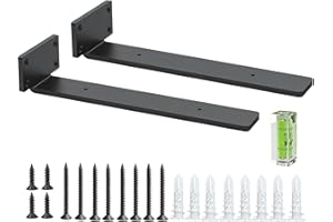 BATONCA 2 Pack Regalhalterung, Schwebende Regalträger, 10 Inch, Robuste Regal Winkel (1/5 Zoll), Dickes Metall, Schwebende Regalhalterungen Mit Modernem Eisen Finish - Schwarz