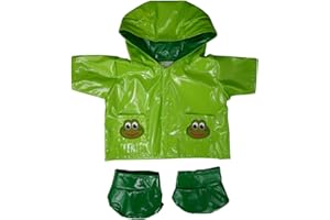 SPLODGE TEDDY PARTIES 16 inch Green Frog Raincoat - Teddy Bear Clothes - Size: 16 inch/40cm fits Build a Bear