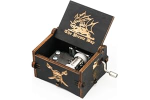YOUTANG Caja musical de madera tallada con manivela de Piratas del Caribe, regalo musical, tema de Davy Jones, color negro
