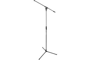 Amazon Basics Tripod Boom Microphone Stand, Up to 7.15 ft/218 cm, Tiltable and Adjustable, Transportable Ultra-Light Steel, Compatible with 3/8-inch (95 mm) to 5/8-inch (160 mm) Adapter - Black