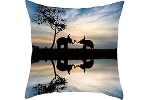 Lieson Fodere per Cuscino Divano, Federe Cuscini per Divano 50x50 CM 1 Pezzo Cuscini per Divano Fantasia Bianco Nero Blu Due Persone A Cavallo di Un Elefante, Poliestere