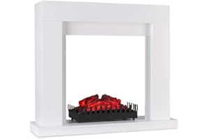 KLARSTEIN Studio Frame - Set Alloggiamento Camino, Camino Decorativo + Inserto Kamini, Design Classico, MDF, Fissaggio a Parete, 100x88x30 cm, Inserto: 1000/2000W, Bianco