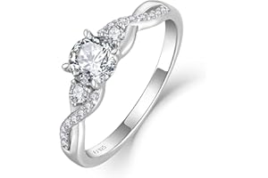 FJ Engagement Ring for Women 18K White Gold Plated 925 Sterling Silver Promise Ring Anniversary Wedding Proposal Ring Eternity Ring for Her