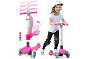 Stompa 3 Wheel Scooter 2-in-1 Kids Scooters with Seat, Foldable Toddler Scooter for 3+ Years Old Boy Girl with 4 Level Adjustable Height, Kick Scooter with Light Up LED Flashing Wheels