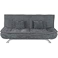 INMOZATA Linen Fabric Sofa Bed Double 3 Seater Recliner Sofa 188cm Spring Corner Couch Lounge Sofa Bed with Two Cushions/Chrome Legs for Living Room Bedroom Home Office Furniture Grey (Linen)