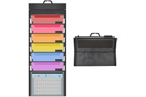 Yuunaie Hanging Wall Files Organizer, File Folder with Hanging 6 Pockets, File Storage with Tags and Hook, Cascading Wall Folder Portable and Foldable File Organizer