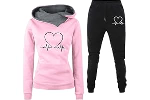 riou 2025 Chándal Mujer Completo Invierno Original, Divertido Estampado Conjunto Ropa de Deportivo 2 Piezas Sudadera con Capucha Manga Larga y Pantalón Jogger para Fitness Jogging S-XXL