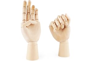 NICWHITE Art Wooden Hand, Artist Jointed Articulated Mannequin Wood Hand,Sectioned Opposable Figure Sculpture Manikin Hand Model with Flexible Fingers,for Drawing,Sketching(7" Left+Right Hand)