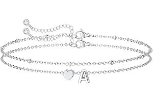 IVELECT Layered Initial Bracelet for Women Girls, Silver Letter A-Z Heart Pendant Bracelet Bead Bracelet Personalized Monogram Charm Bracelet Birthday Gifts for Womens Teen Girls Jewelry
