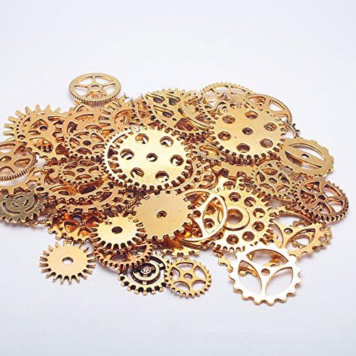 Myfei 100 Gram DIY Assorted Antique Steampunk Gears Charms Pendant Clock Watch Wheel Gear for Crafting and Jewelry Making, Jewelry Making Accessory (Gold)