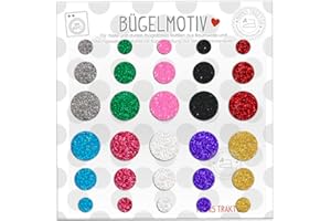 GLITZER Bügelbild 30 Stk. Konfetti Punkte BUNT Aufbügler Applikationen Bügelsticker für Stoffe Textilien Kinder zum Aufbügeln Flicken