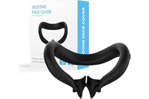 BEEHUG Silicone VR Face Cover, Silicone & PU Leather VR Face Cover for Oculus Quest 3, Sweatproof VR Face Pad with Light-Blocking Nose Guard, Washable Cushion for Enhanced Gaming Immersion Comfort (Black)
