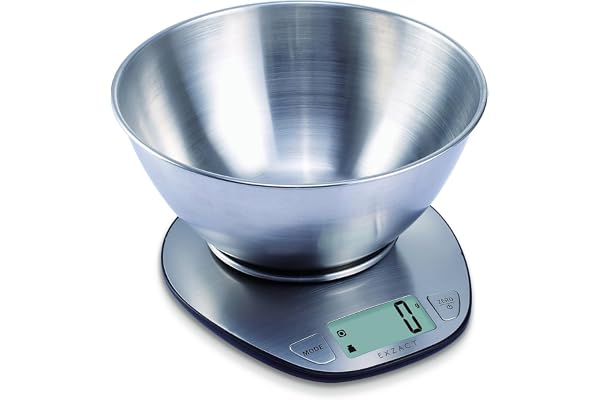 EXZACT Balance de Cuisine Électronique Multifonctionnelle Précise avec Grand Écran Numérique et Bol à Mélanger en Inox - Max 5 kg (EX4350)