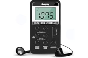 Songway Estéreo con Radio de Bolsillo Am/FM con Auricular Pantalla LCD USB Recargable Excelente recepción DSP para Gimnasio, al Aire Libre, Biblioteca, Museo (Black)