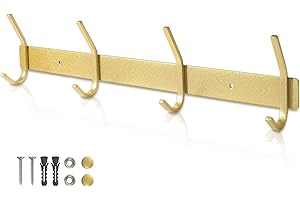 Qiannhee Heavy Duty Coat Rack Wall Mounted Coat Hooks Golden Wall Coat Rack 43CM Max 40KG with 4 Hooks Rustproof SUS304 Stainless Steel Clothes Rack Screw in for Bedroom Kitchen Bathroom Hallway