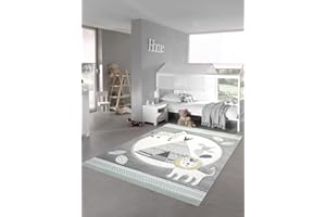 Teppich-Traum Alfombra Infantil de Juego con Tipi India León Cebra Cactus Gris Crema Amarillo - Muy Resistente & fácil de Limpiar Größe 120x170 cm