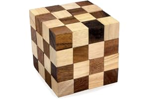 LOGICA GIOCHI Logica Puzzles Art. Anaconda - 3D Wooden Brain Teaser - Fine Wood - Difficulty 5/6 Incredible - Expert Snake Puzzle - Leonardo da Vinci Collection