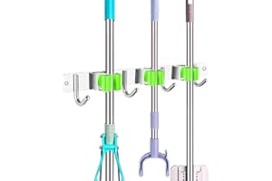 ANHORTS Soporte Escobas Pared Adhesivo, Colgador de Escobas y Fregonas Acero Inoxidable, Organizador escobas y fregonas para Baño, Hogar, Cocina, Garajes (3 soportes, verde)