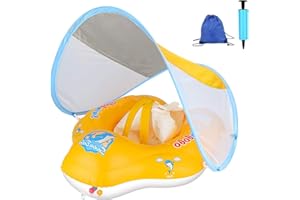 Auniq Baby Schwimmring Baby Schwimmhilfe mit abnehmbarem Sonnendach, Dual Airbag Baby Aufblasbarer Schwimmring mit manueller Pumpe und Schwimmspielzeug für Kinder ab 6 bis 36 Monate