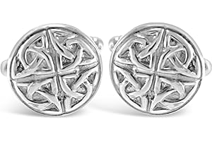 Alexander Castle Keltische Manschettenknöpfe für Herren, 925er Sterlingsilber, rund, 15 mm, keltische Dreifaltigkeit, mit Schmuck-Geschenkbox, Sterling-Silber, No_Stone