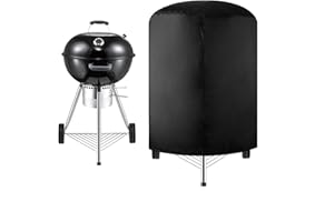 F FELLIE COVER BBQ Cover, 30 Inches Round Waterproof Barbecue Cover with Windproof Drawstring and Buckle Clips, Outdoor Garden 420D Oxford Fabric Grill Cover, Black, 75x70cm