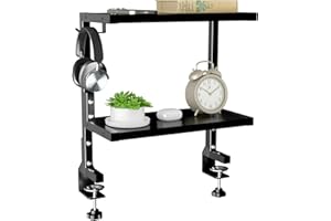 PUTORSEN Estanteria con Clip de 15 Pulgadas, Estanterias Doble Montado Encima o Debajo de la Mesa, Estanterias Almacenaje con Espacios a Medida para Equipos de Juego, Material de Oficina, etc, Negro