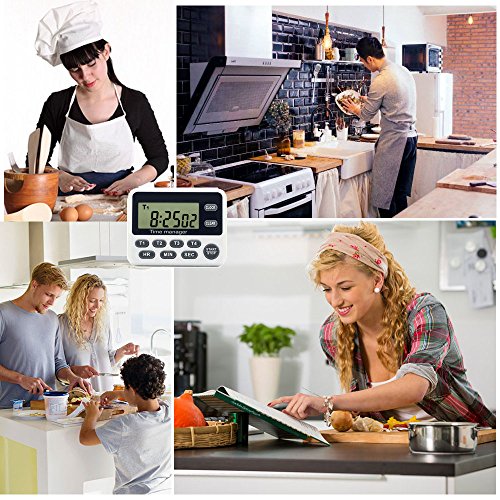LCD Digital Küche Timer, 4 Kanal mit Count-Down bis Uhr lauter Alarm Magnetischer Rückseite - 6