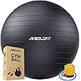 Boldfit Gym Ball for Exercise Anti Burst Exercise Ball with Foot Pump for Workout Yoga Ball for Women and Men Swiss Ball for Balance Stability Training,Ball for Pregnancy, Fitness, Black, 55cm